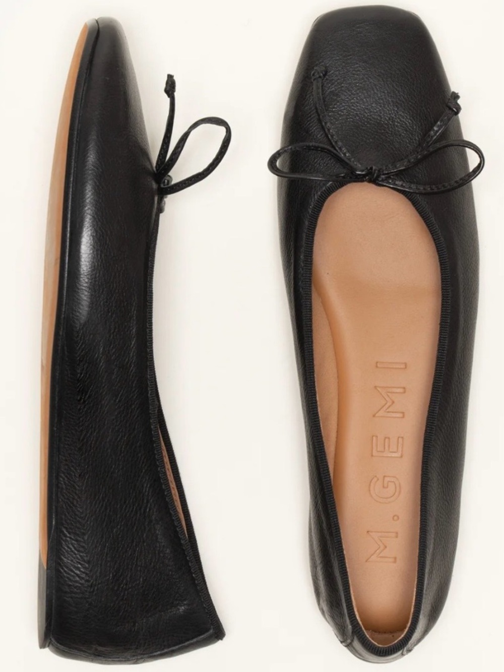 M GEMI The Danza Black Nappa Leather Square Toe Ballet Flats Size 41 / US 10